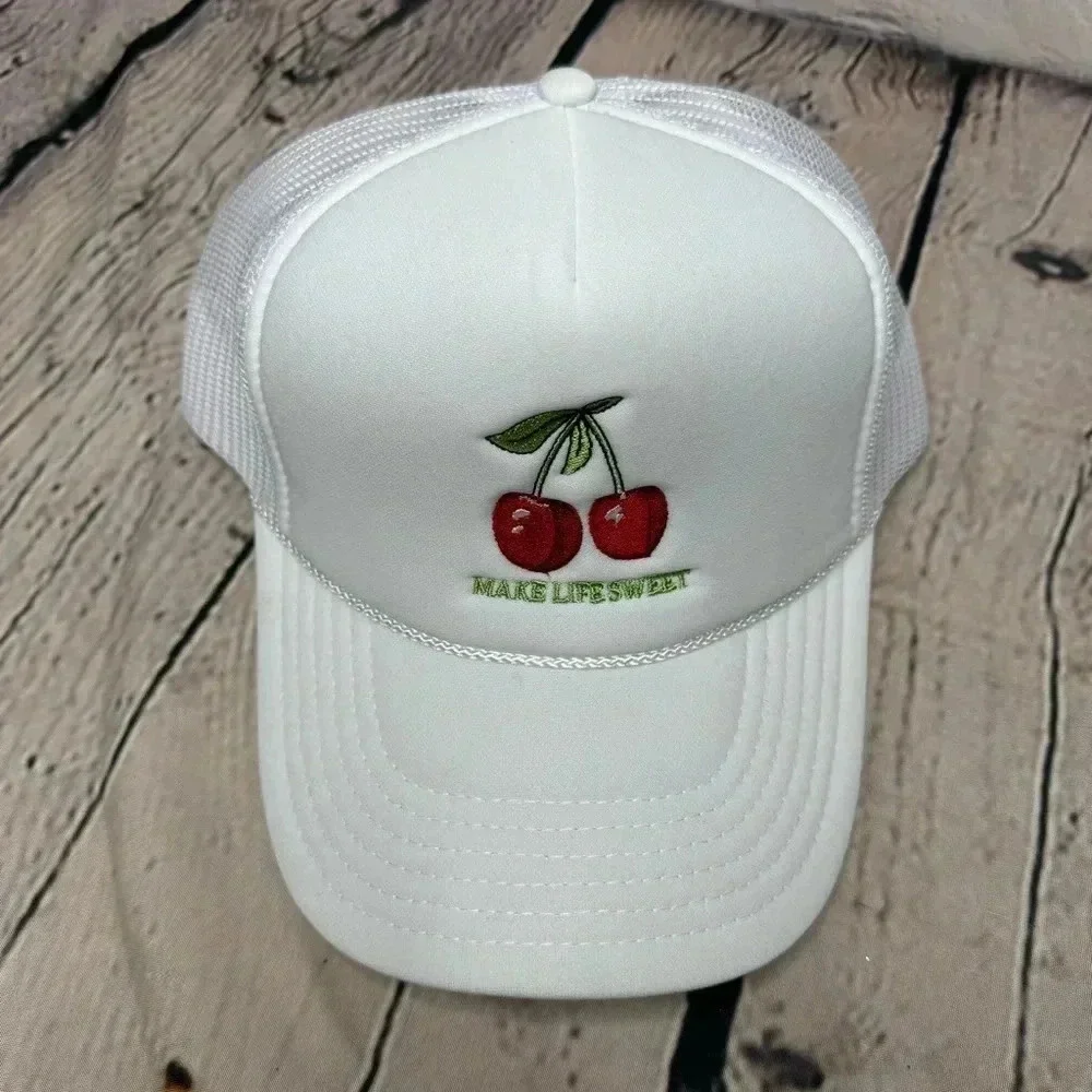 OTTO Make Life Sweet White Cherry Trucker Hat